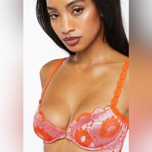 Savage X Fenty NWT Perfect Poppies Unlined Lace Demi Bra Orange Pink Floral